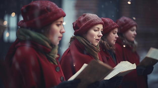 Photo group of carolers singing together girls