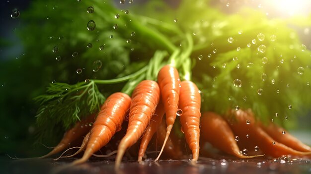 A group of carrots with water drops