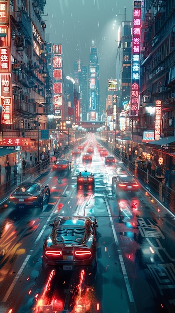 A Group Of Cars Racing NeonLit Background