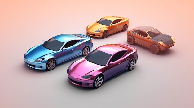 A group of cars with different colors are lined up in a circle.