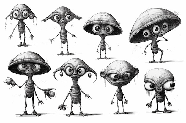 a group of cartoon alien characters with different expressions generative ai