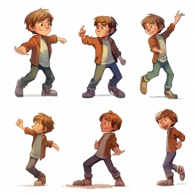 Photo a group of cartoon boys with different poses and expressions generative ai