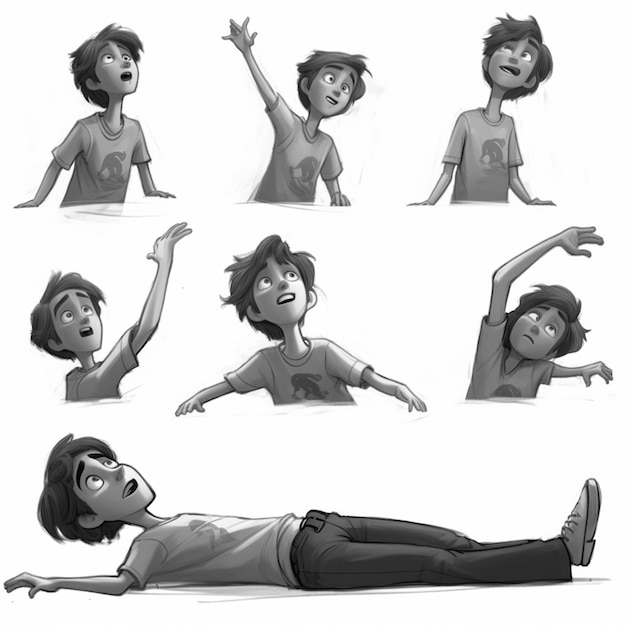 A group of cartoon characters of a boy laying down and a girl laying down generative ai