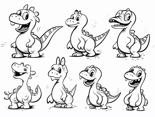 a group of cartoon dinosaurs with different expressions generative ai