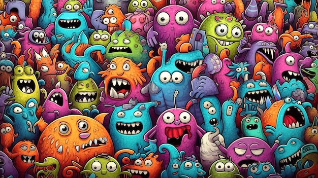 Photo a group of cartoon monsters generative ai art