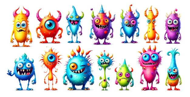 Photo a group of cartoon monsters with different colors