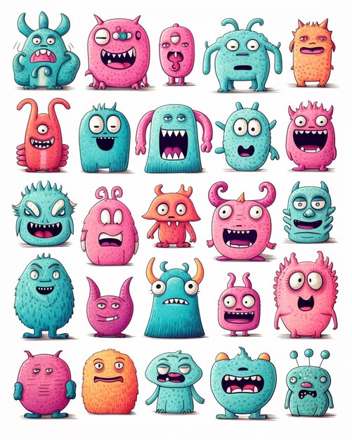 a group of cartoon monsters with different expressions generative ai