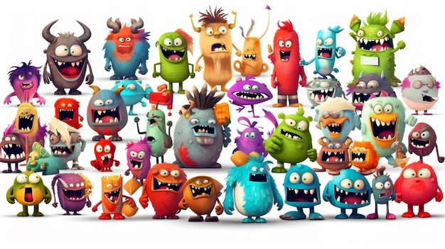 Photo a group of cartoon monsters with different faces and arms generative ai