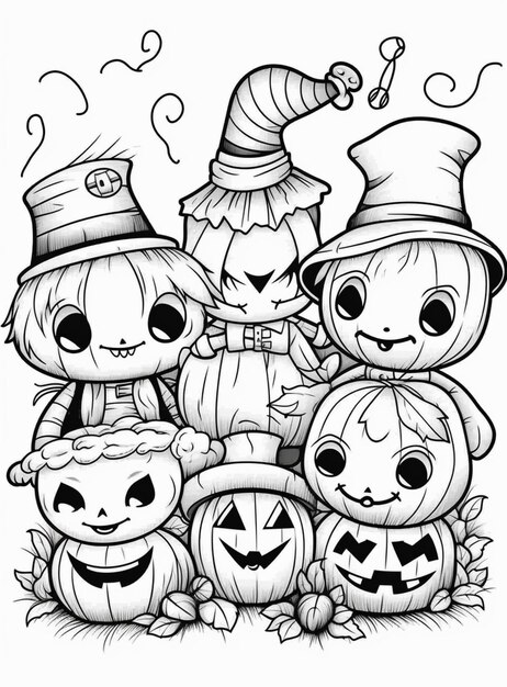 a group of cartoon pumpkins with witches and witches hats generativ ai
