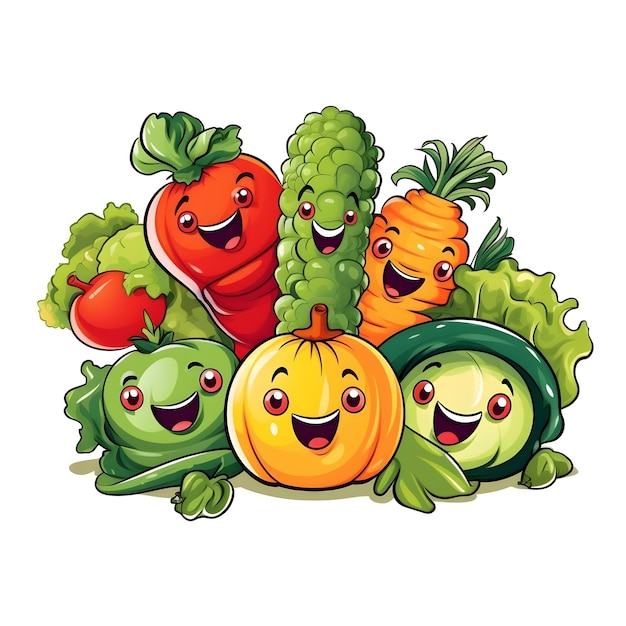 A group of cartoon vegetables