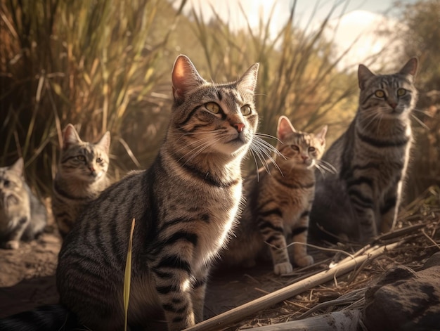 Group of Cat in natural habitat generative AI