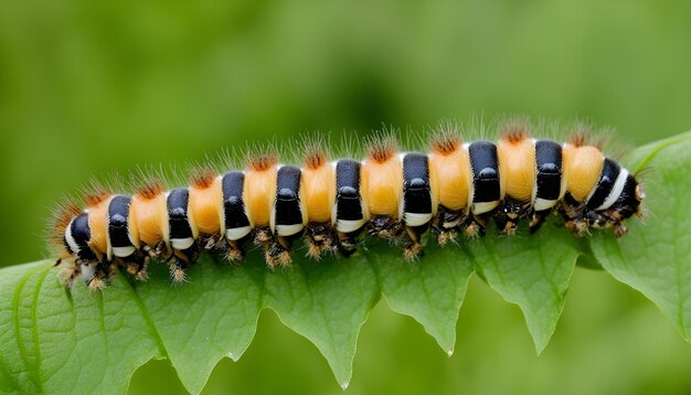 Photo a group of caterpillars are on a green leaf
