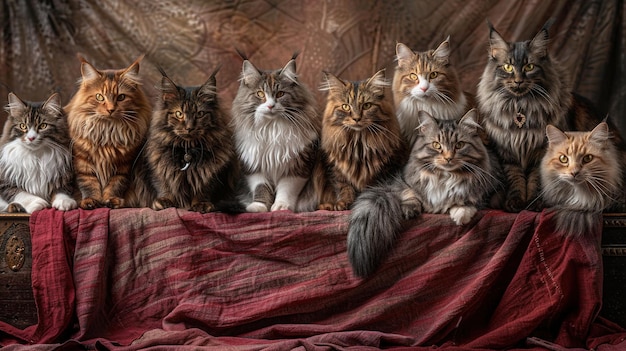 Photo group of cats are gathered in a room