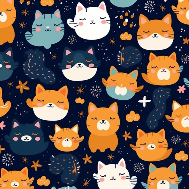 A group of cats are sitting together in a pattern generative ai