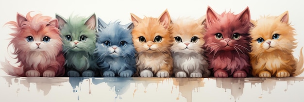 Группа кошек, сидящих рядом друг с другом, генеративное изображение ИИ