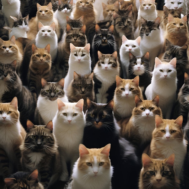 группа кошек, сидящих вместе