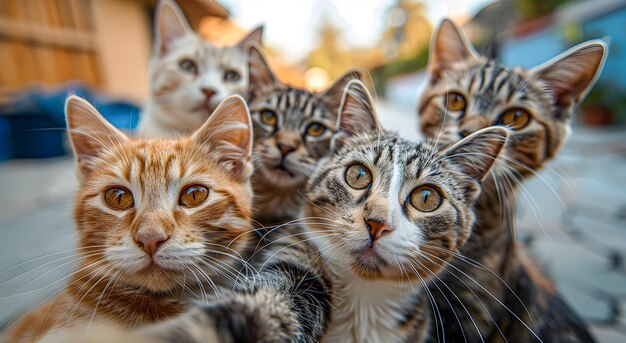 Foto un gruppo di gatti che si fanno dei selfie