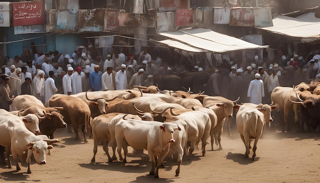 Photo a group of cattle are walking in a dirt field