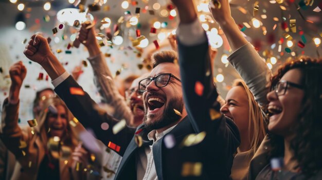 Group Celebrating With Confetti