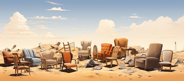 Photo group of chairs in middle of desert