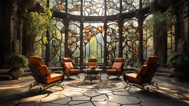 A group of chairs on top of a floor