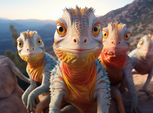 Photo a group of chameleons