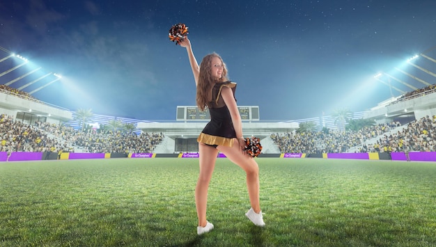 Group of cheerleaders in action on stadium