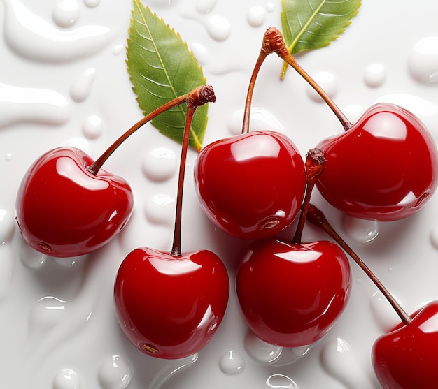 Photo group of cherries on white plate