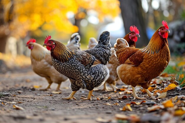 A group of chickens in the garden