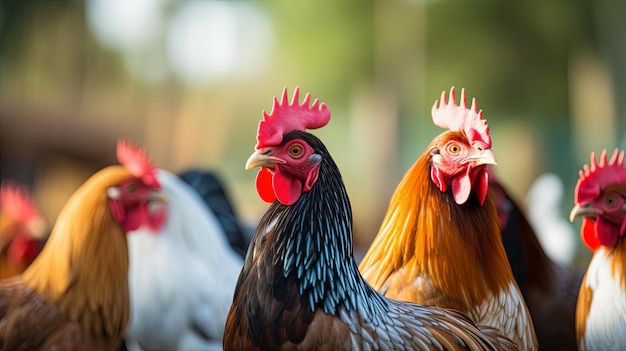 A Group of Chickens Standing Next to Each Other