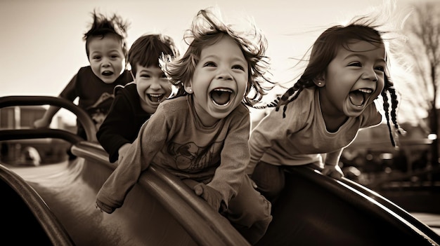 a group of children are laughing and laughing.