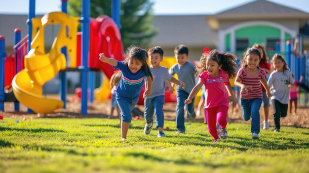 Photo a group of children are playing in a playground aig