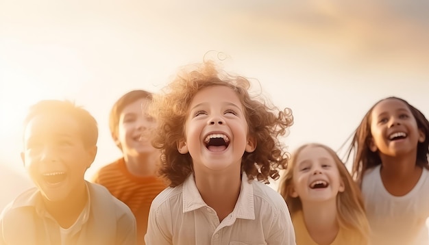 A group of children are smiling and posing for a picture