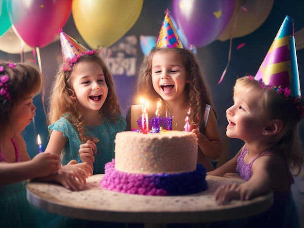 A group of children celebrating a birthday with balloons and balloons.