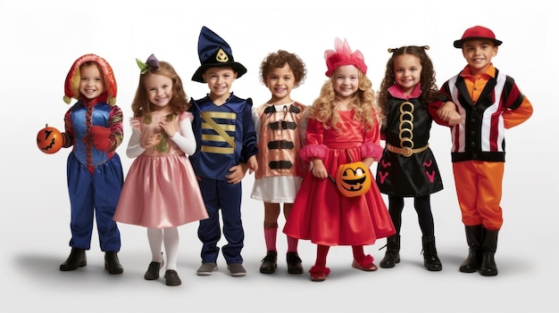 Photo a group of children dressed up as pirates for halloween costumes.