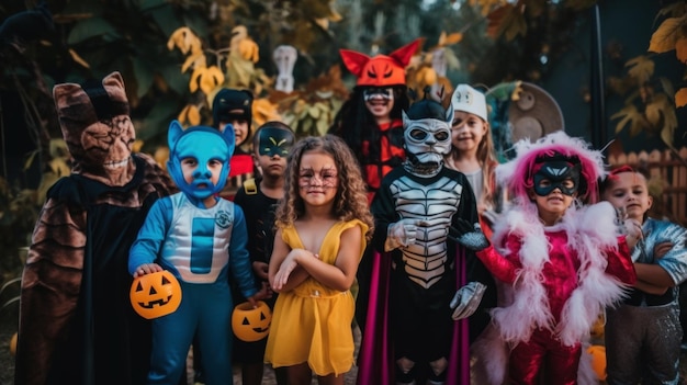 A group of children dressed up in halloween costumes Generative AI image