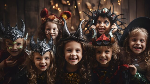 A group of children dressed up in halloween costumes Generative AI