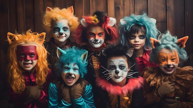 A group of children dressed up in halloween costumes Generative AI