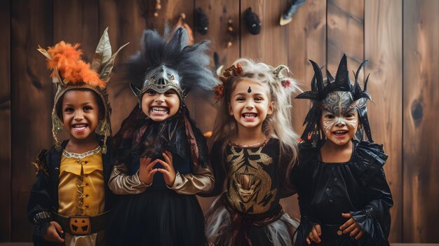 A group of children dressed up in halloween costumes Generative AI