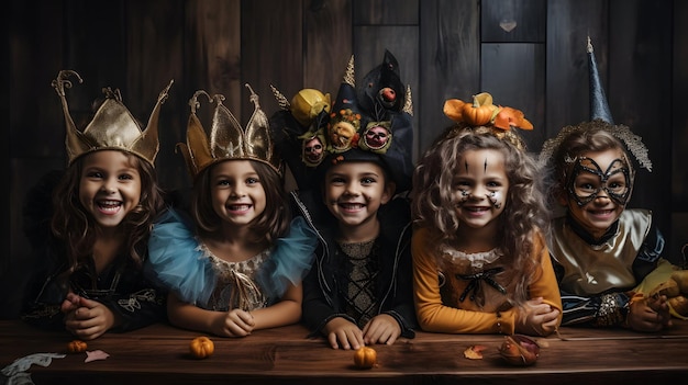 A group of children dressed up in Halloween costumes