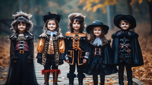 A group of children dressed up in Halloween costumes