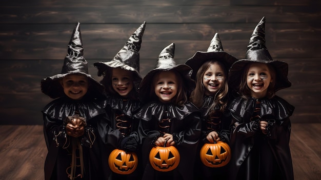 A group of children dressed up in Halloween costumes