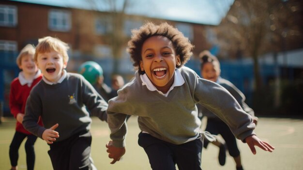 a group of children engaged in a friendly game