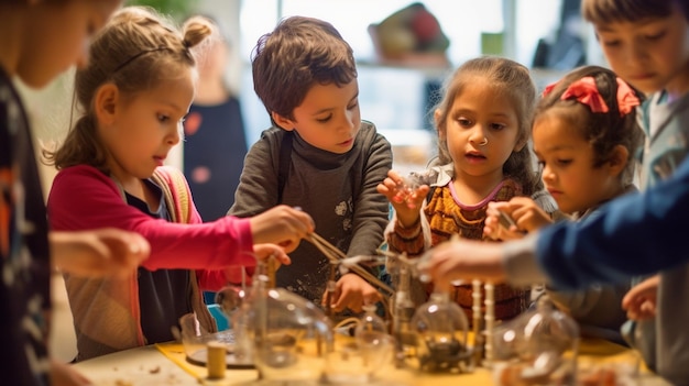 A group of children engaged in a science experiment or handson learning activity exploring the won