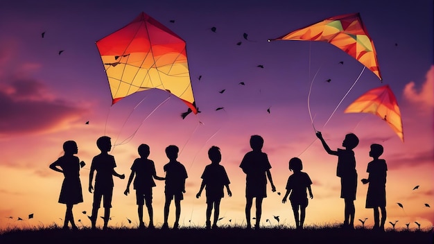 a group of children flying a kite with the words quot children quot on the bottom