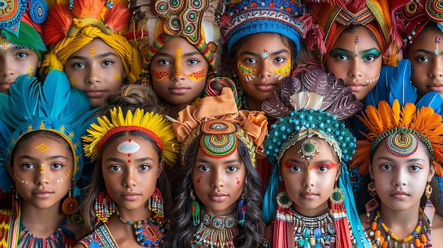 a group of children from the tribe are shown with their faces painted