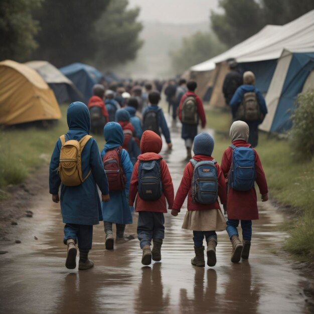 Foto un gruppo di bambini che va al primo giorno di scuola