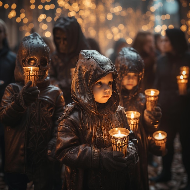 A group of children holding candles in front of a wall with the words " the word glow " on it.