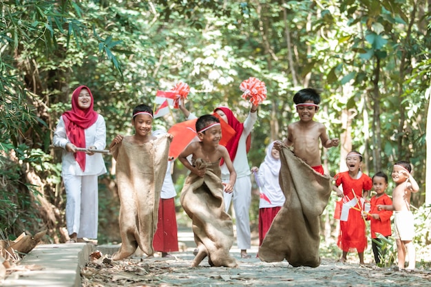 Group of children holding flag