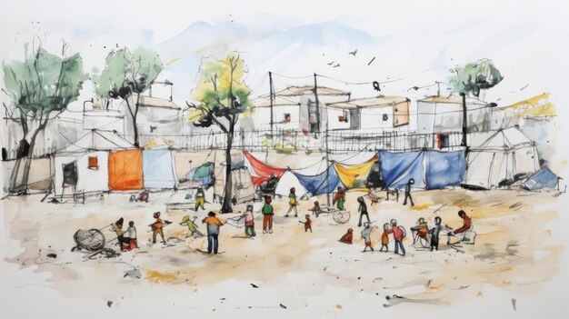 A group of children live in a refugee camp